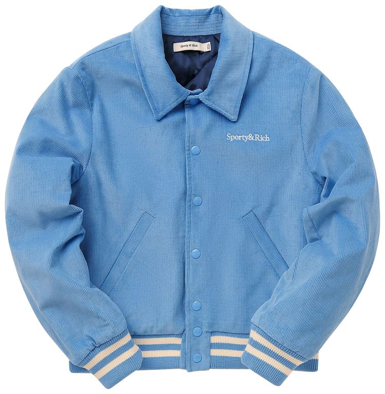 Sporty  Rich Corduroy Varsity Jacket Baby BlueWhite