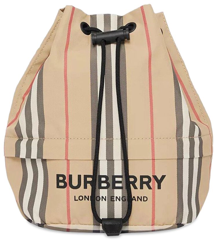 Burberry Logo Print Icon Stripe Drawcord Pouch Archive Beige