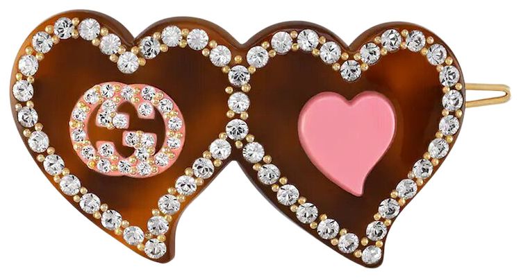 Gucci Hair Clip With GG And Hearts TortoisePink