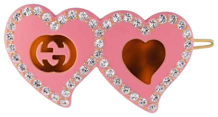 Gucci Hair Clip With GG And Hearts Pink
