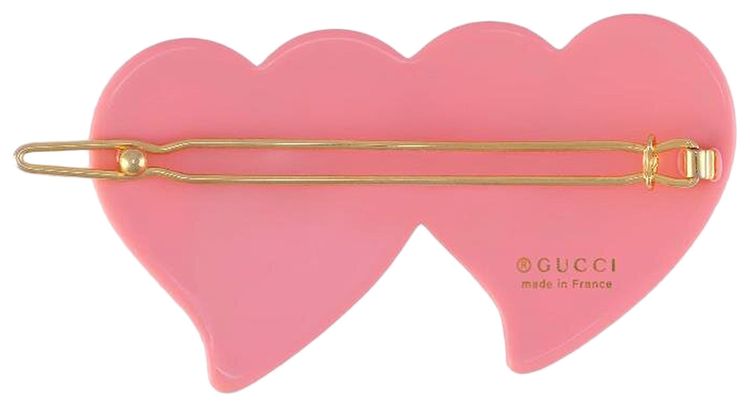 Gucci Hair Clip With GG And Hearts Pink