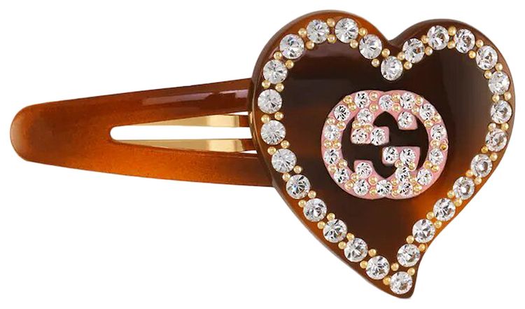 Gucci Hair Clip With GG And Heart Detail TortoisePink