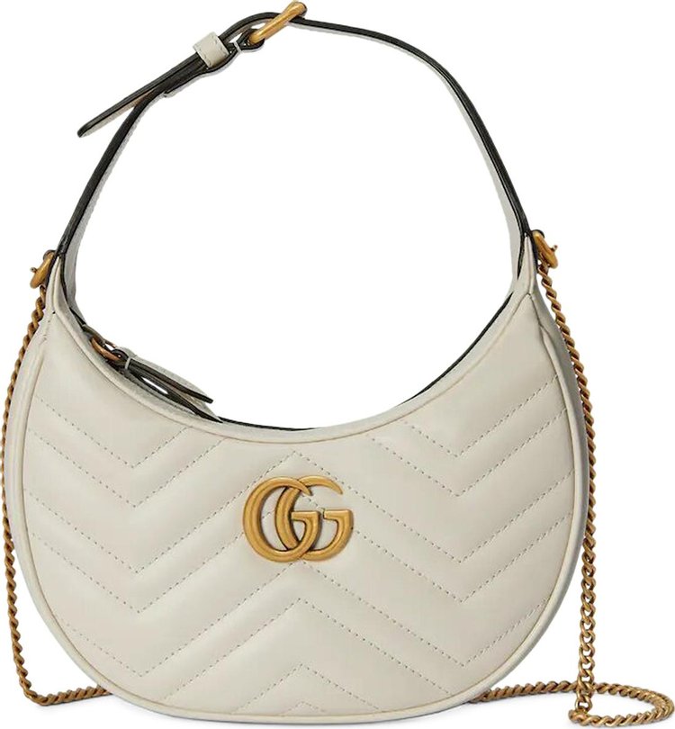 Gucci GG Marmont Half Moon Shaped Mini Bag Mystic White