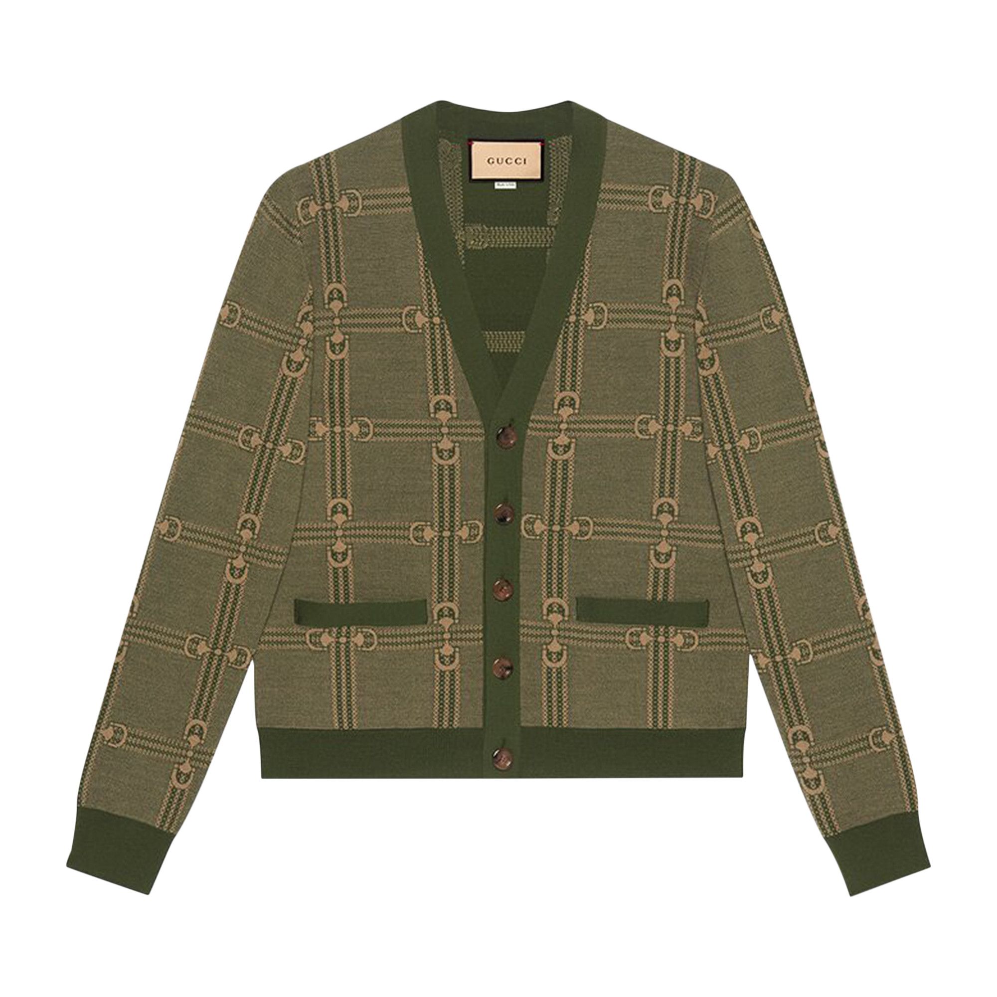 Buy Gucci Horsebit Jacquard Knit Cardigan 'Green/Camel' - 716359
