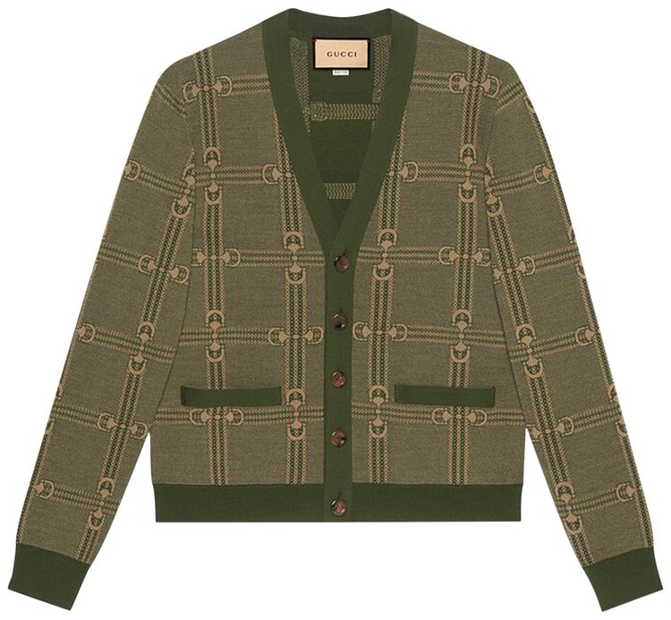 Gucci Horsebit Jacquard Knit Cardigan GreenCamel