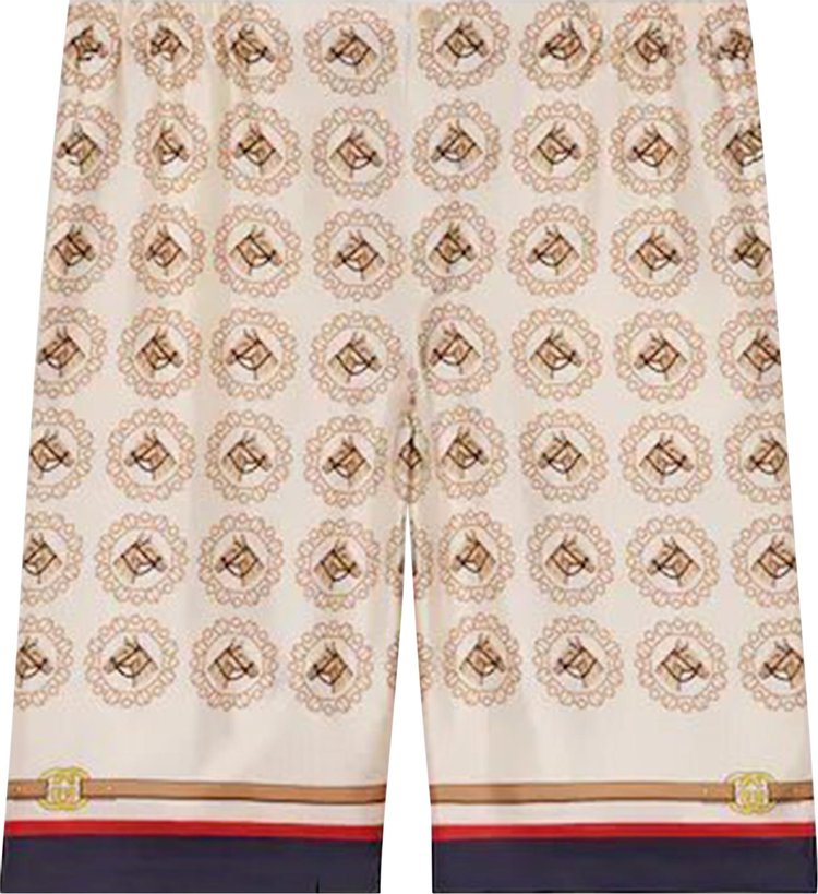 Gucci Equestrian Print Silk Twill Shorts 'Ivory/Gold'