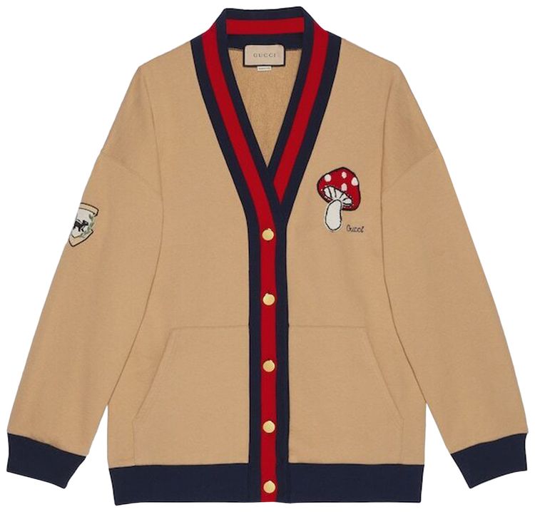 Gucci Embroidered Jersey Cardigan Camel