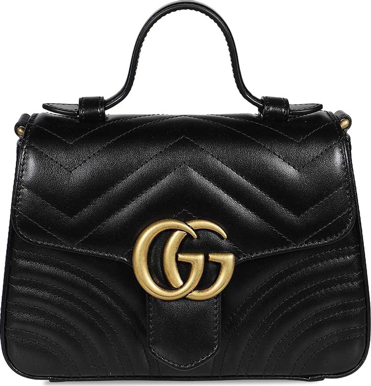 Black Chevron Leather GG Marmont Mini Top Handle Bag