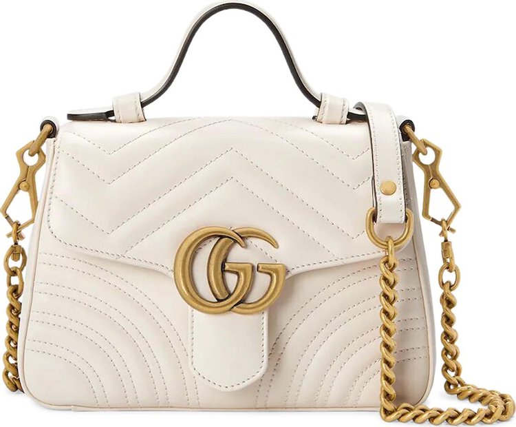 Gucci Chevron Leather GG Marmont Mini Top Handle Bag 'White'