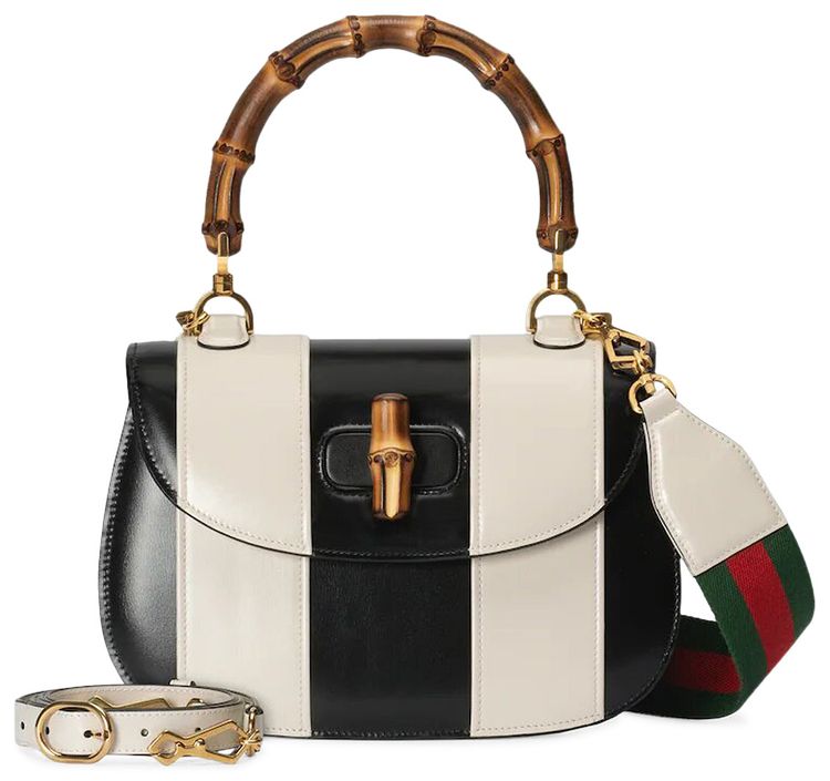 Gucci Bamboo 1947 Medium Top Handle Bag BlackWhite