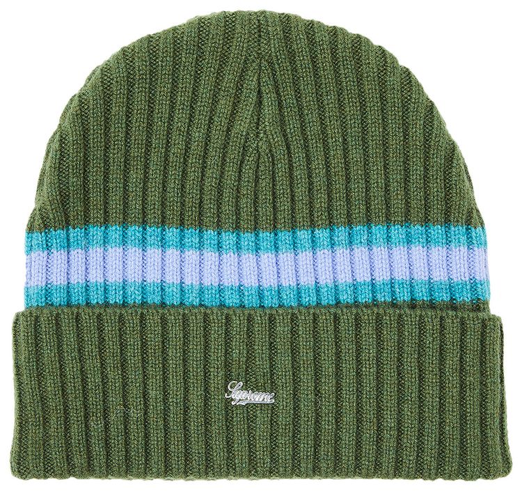 Supreme Stripe Cashmere Beanie Olive
