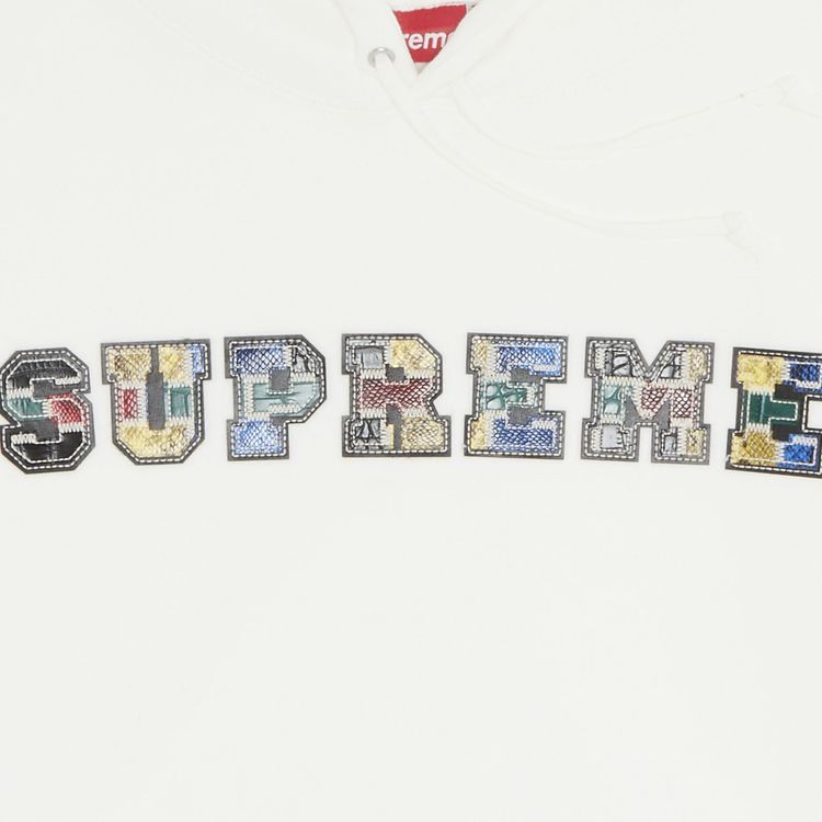 Supreme Collegiate Patchwork Leather Hooded Sweatshirt White