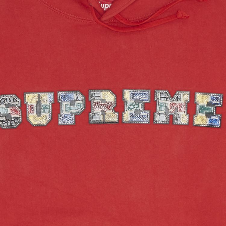 Supreme Collegiate Patchwork Leather Hooded Sweatshirt Burnt Red