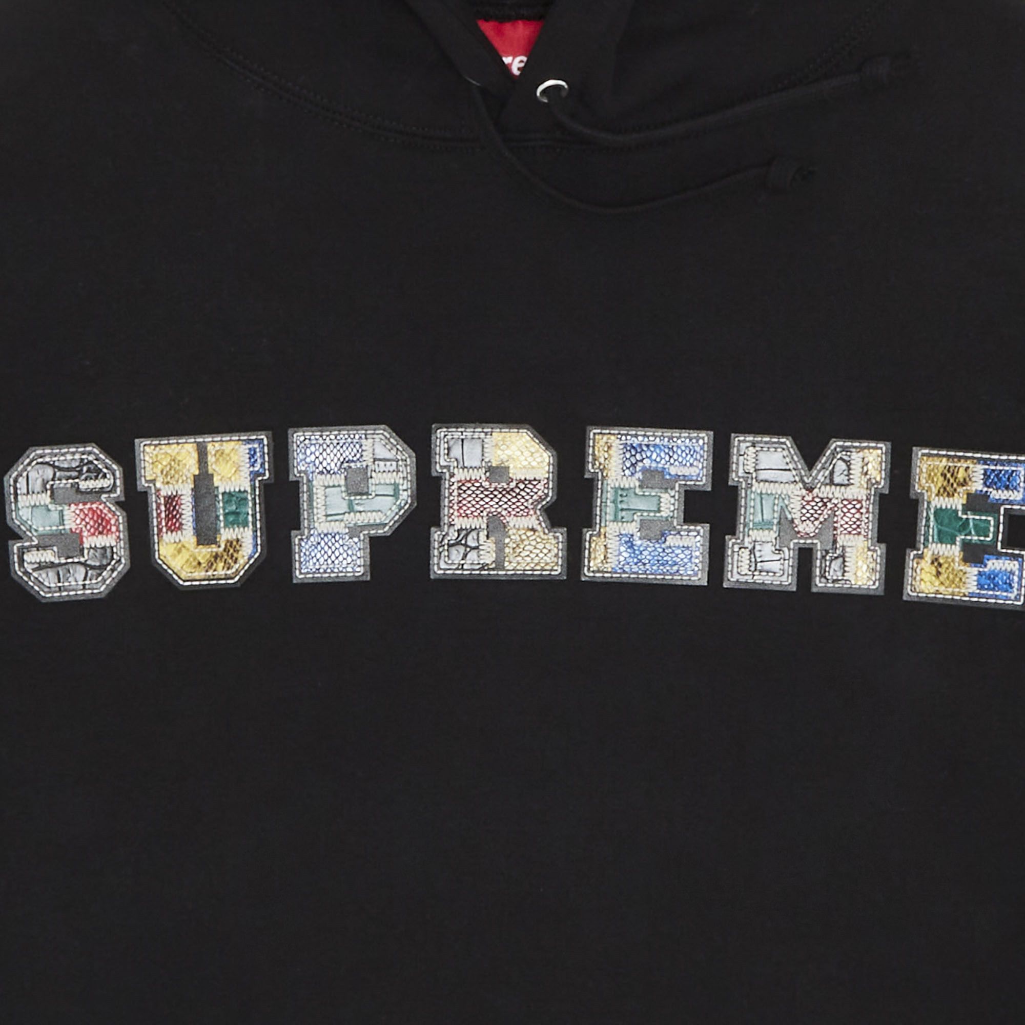 Buy Supreme Collegiate Patchwork Leather Hooded Sweatshirt 'Black' -  FW23SW58 BLACK | GOAT