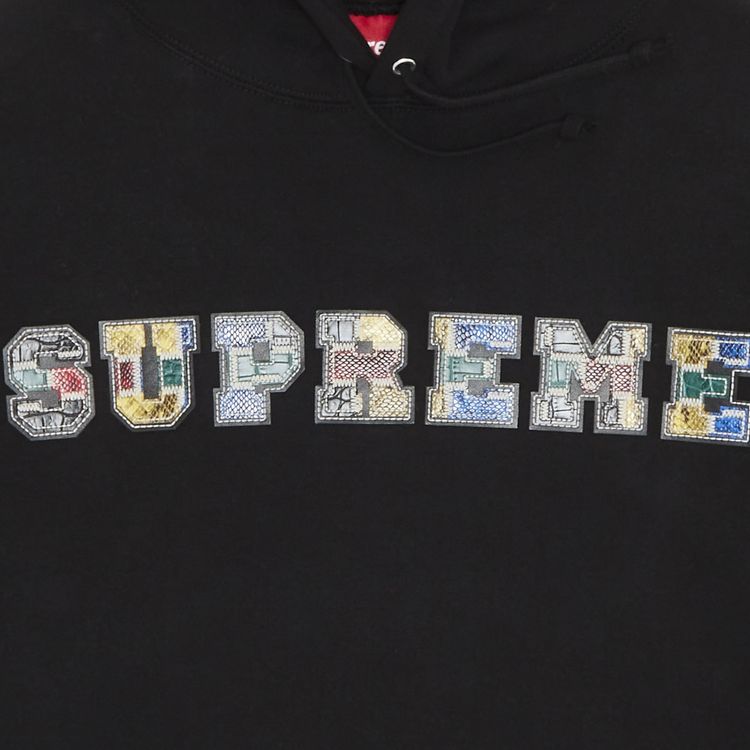 Supreme Collegiate Patchwork Leather Hooded Sweatshirt Black