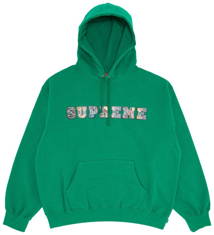 Supreme Collegiate Patchwork Leather Hooded Sweatshirt Green