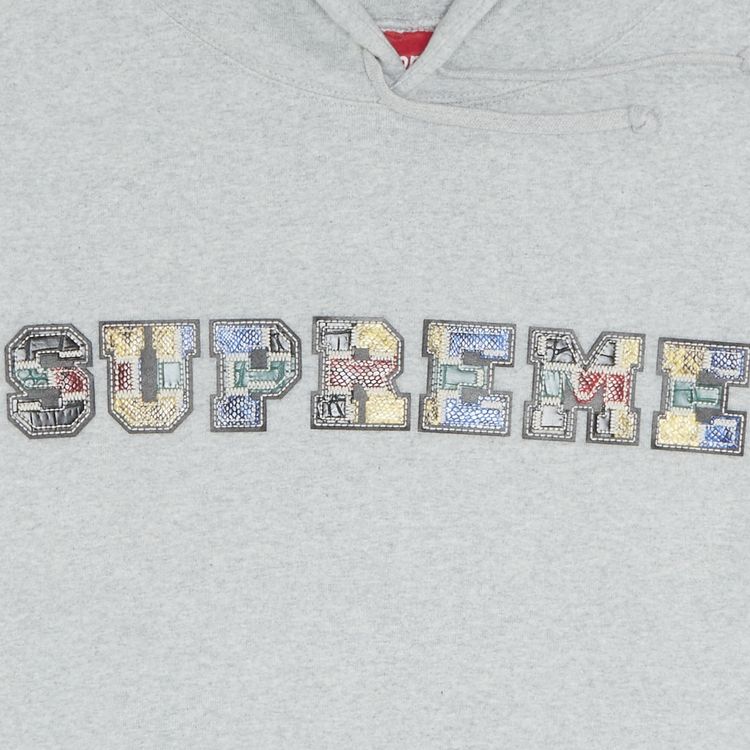 Supreme Collegiate Patchwork Leather Hooded Sweatshirt Heather Grey