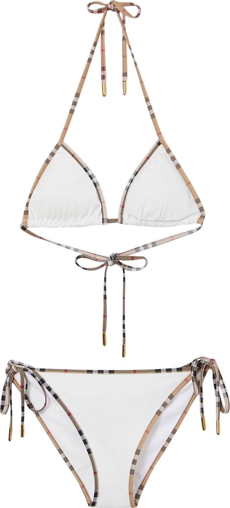 Burberry Check Trim Stretch Nylon Triangle Bikini 'White'