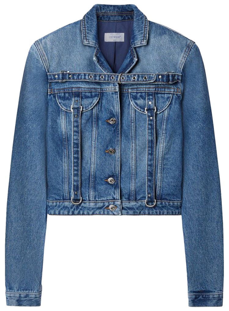 Off White Cargo Crop Jacket Blue