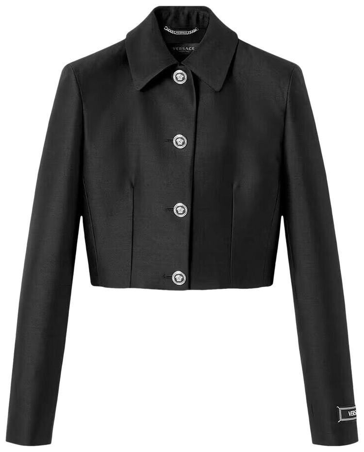 Versace Informal Sculptural Wool Silk Jacket Black