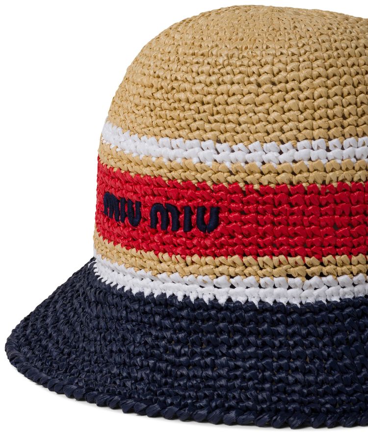Miu Miu Viscose Raffia Hat BeigeBlue