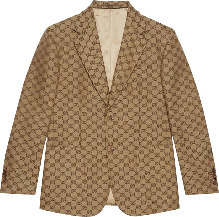 Gucci GG Supreme Linen Formal Jacket CamelEbony