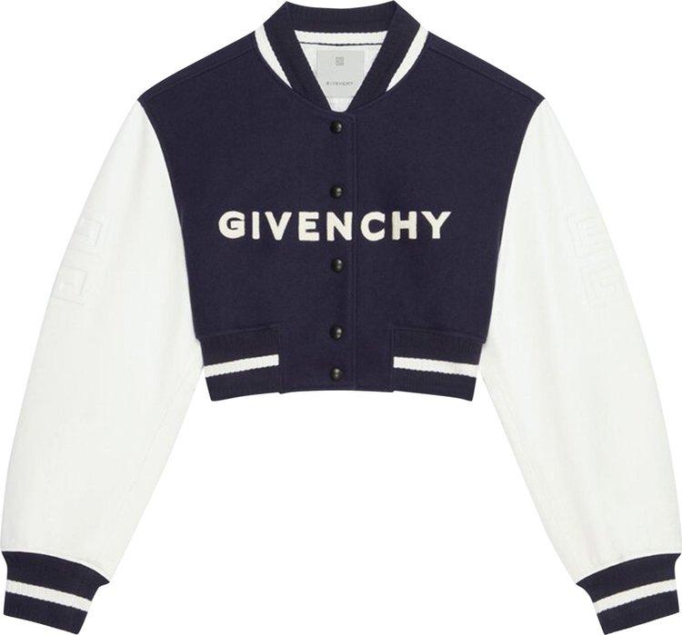 Givenchy Cropped Varsity With Leather Sleeves 'Navy/White'