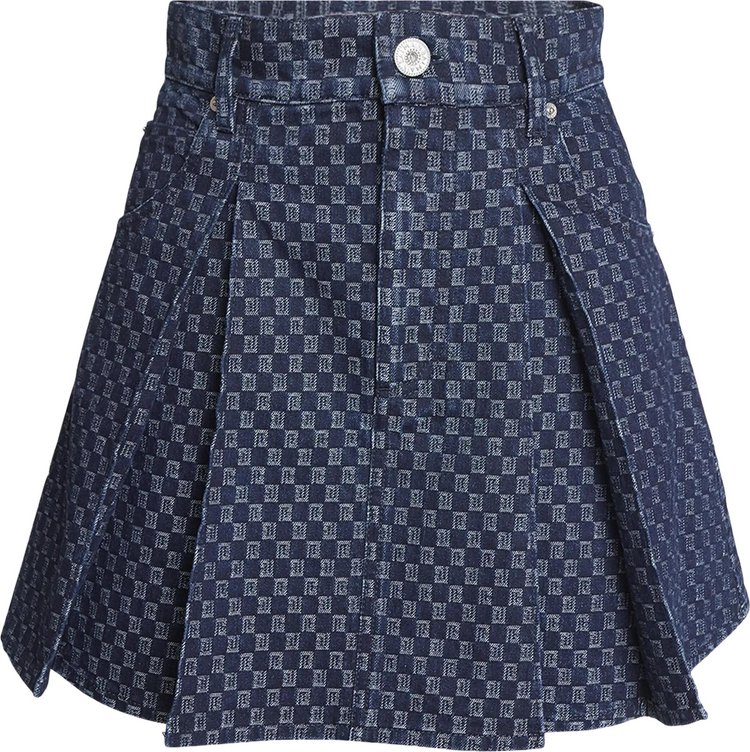 Balmain Mini Monogram Denim Short Flare Skirt 'Blue'