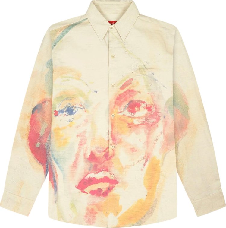KidSuper Painted Face Button Up Shirt 'Tan/Orange'