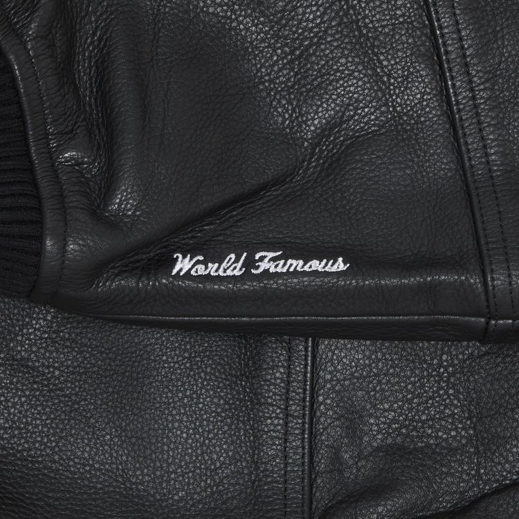 Supreme GORE TEX Infinium WINDSTOPPER Leather Varsity Jacket Black