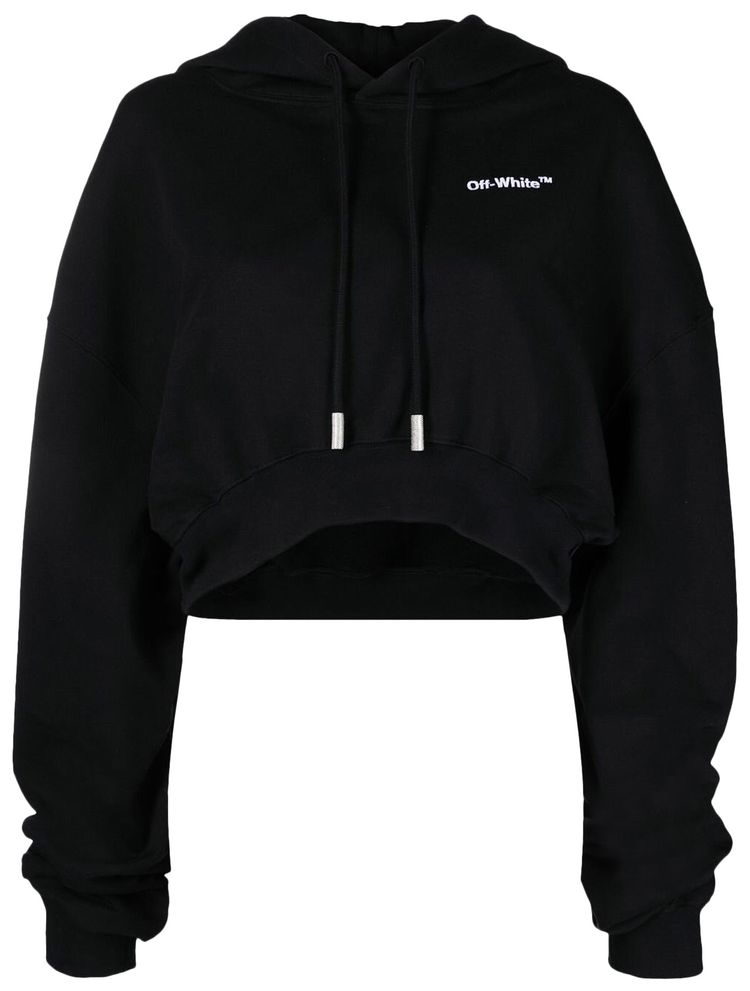Off White For All Helvetica Crop Over Hoodie BlackWhite