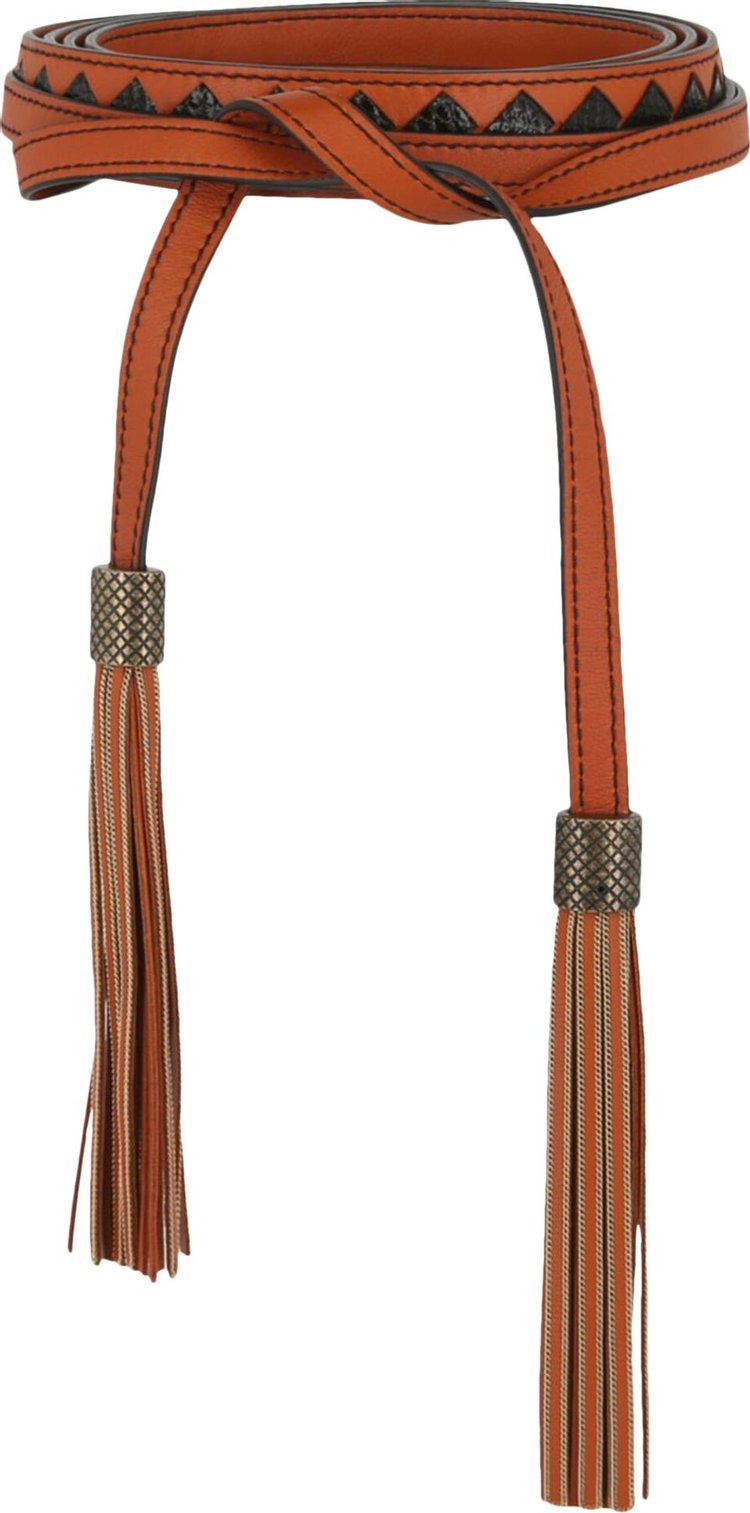 Bottega Veneta Leather Wrap Tassel Belt OrangeBlack