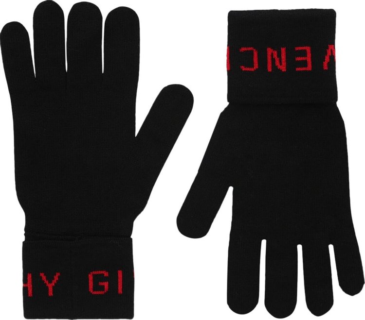 Givenchy Ribbed Logo Wool Gloves 'Black/Red'