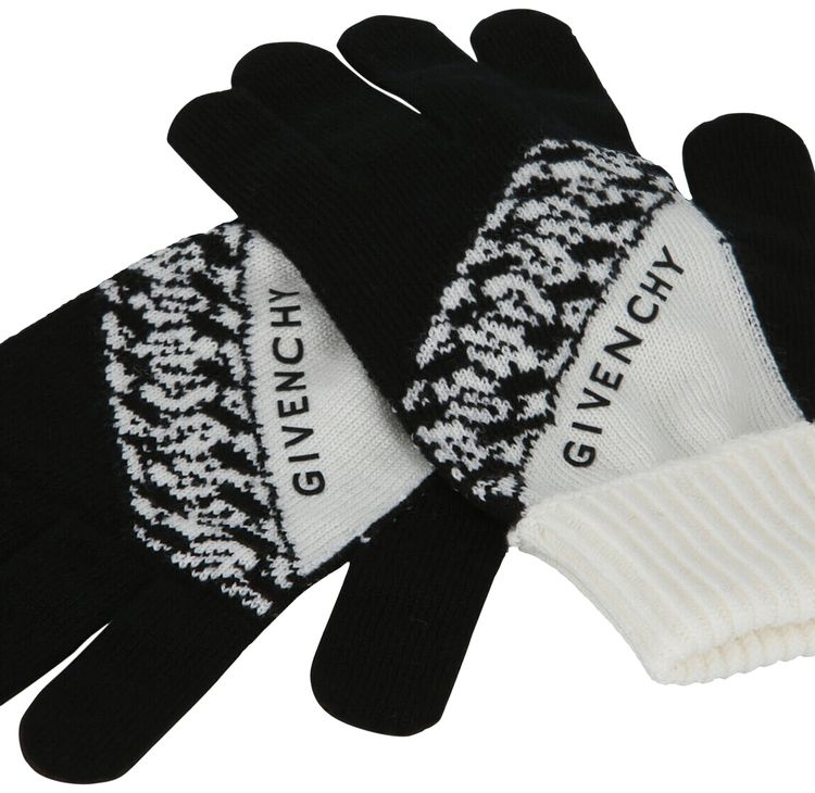 Givenchy Ribbed Logo Wool Gloves BlackWhite
