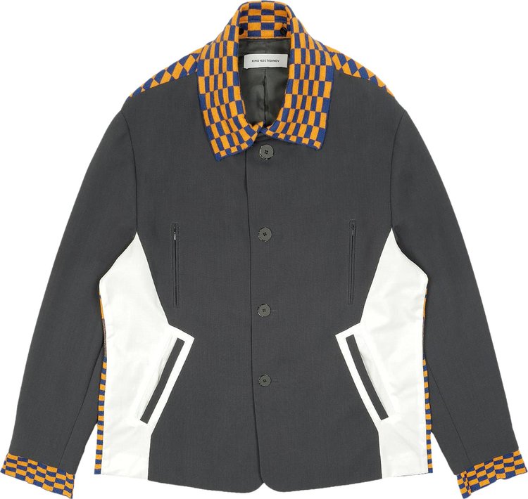 Kiko Kostadinov Sorelle Jacket 'Graphite/Ecru/Orange Check'
