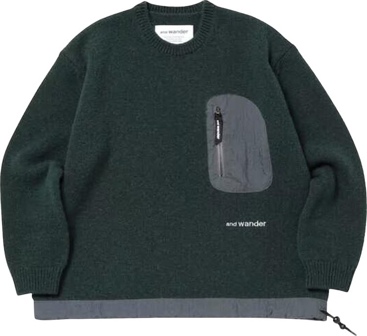 And Wander Shetland Wool Sweater 'Green'