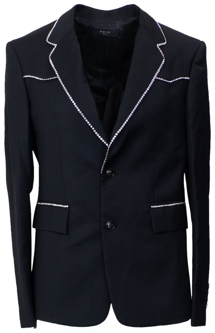 Amiri Crystal Trim Single Breast Jacket Black