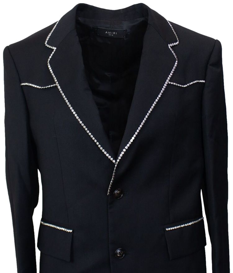 Amiri Crystal Trim Single Breast Jacket Black