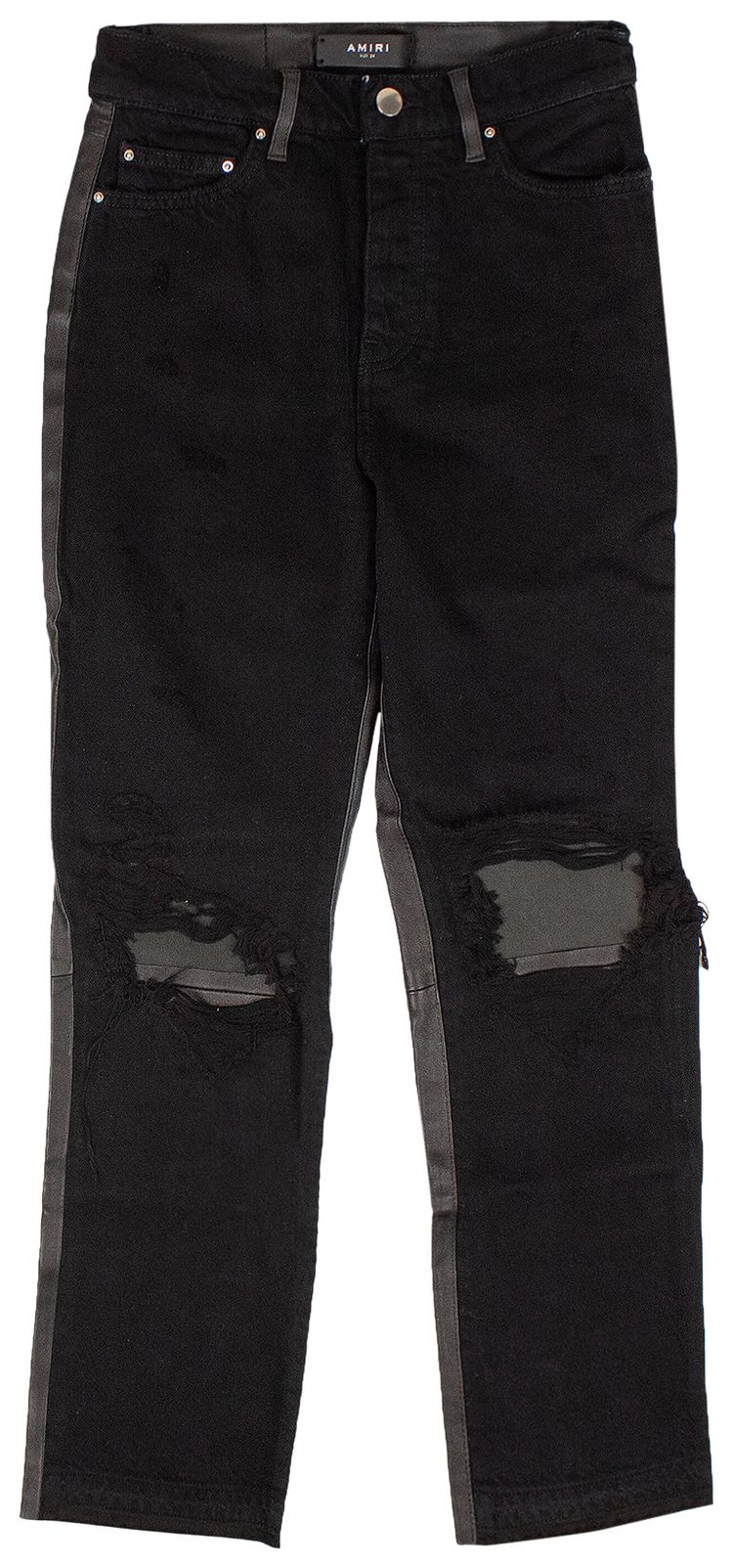 Amiri Cropped Straight Leather Denim Pants Black