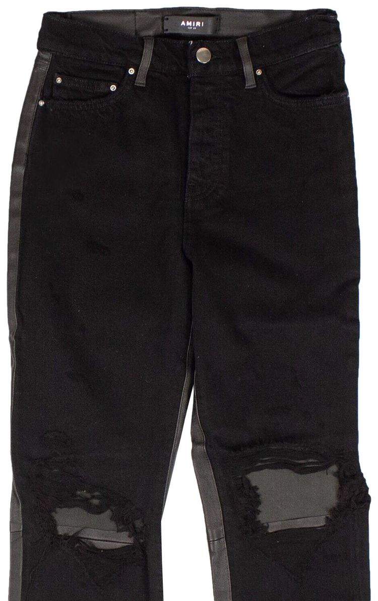 Amiri Cropped Straight Leather Denim Pants Black