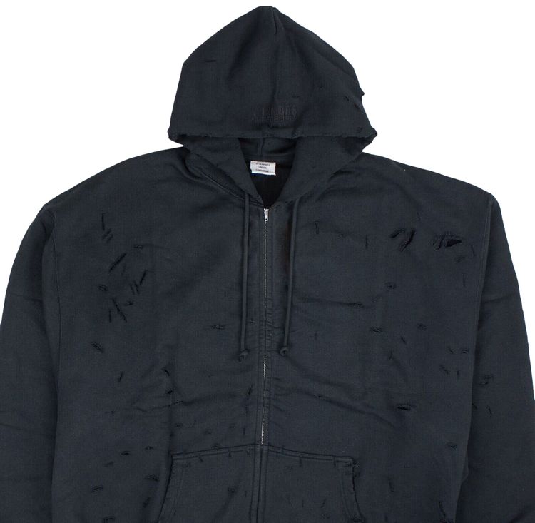 Vetements Ripped Zip Up Hoodie Black