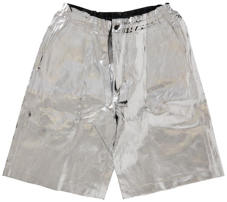 Comme des Garcons Homme Plus Foil Straight Leg Shorts Silver