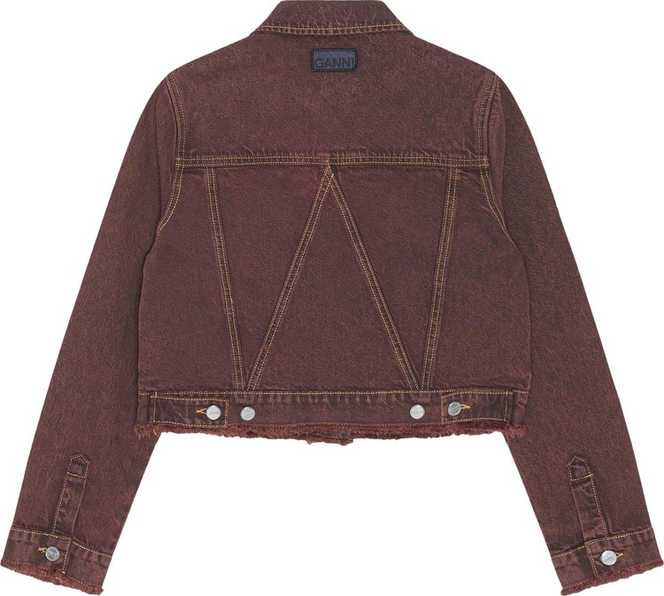 GANNI Overdyed Bleach Denim Cropped Jacket Shaved Chocolate