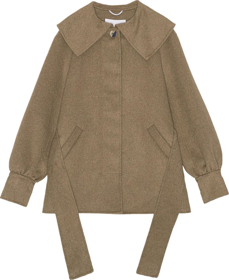 GANNI Wool Big Collar Belt Jacket 'Petrified Oak'