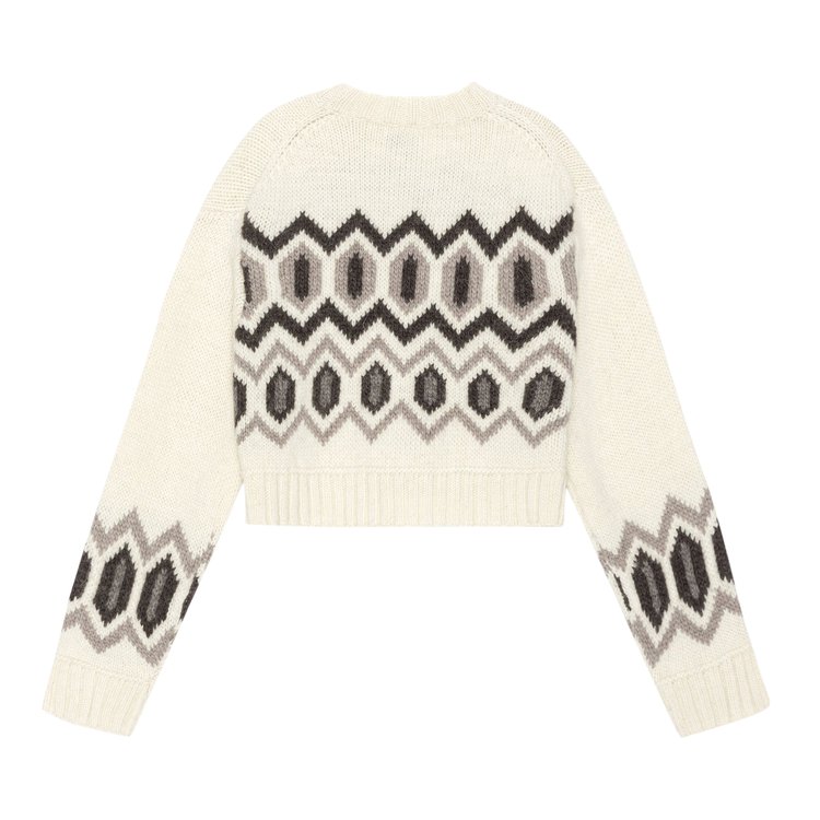 GANNI Chunky Wool Cropped O Neck Sweater Egret White