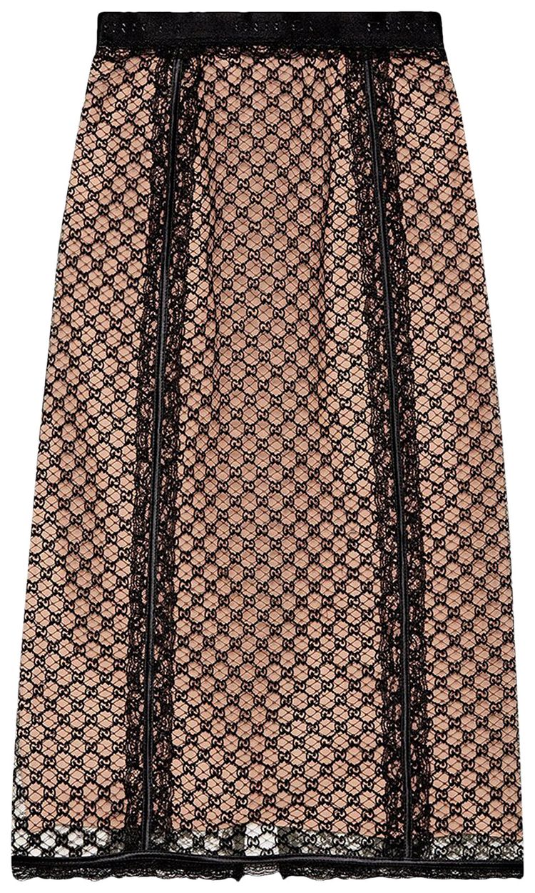 Gucci GG Net Skirt With Lace Trims Black