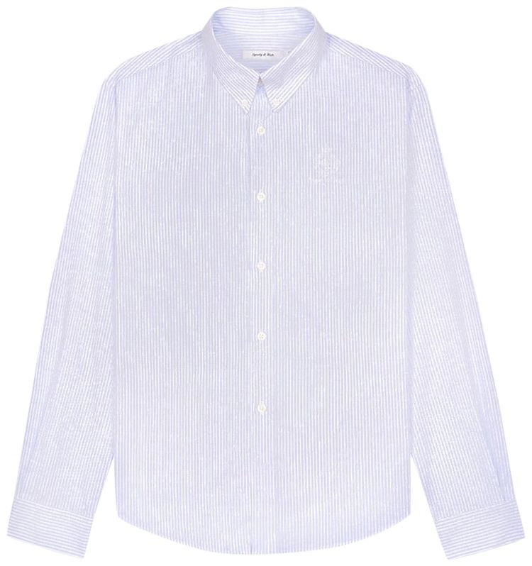 Sporty  Rich Crown Logo Button Down Shirt Blue White