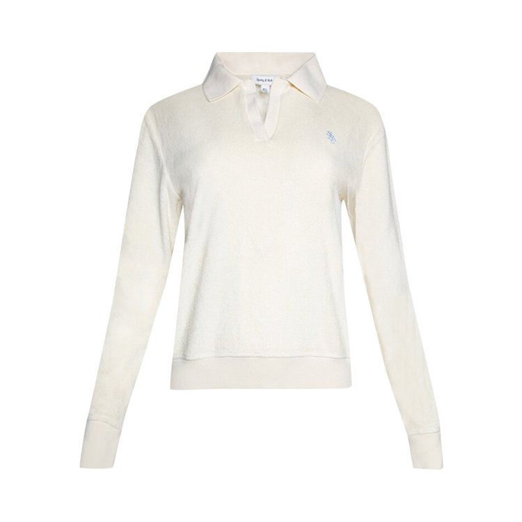Sporty & Rich Long-Sleeve Terry Polo 'Milk/Washed Hydrangea'