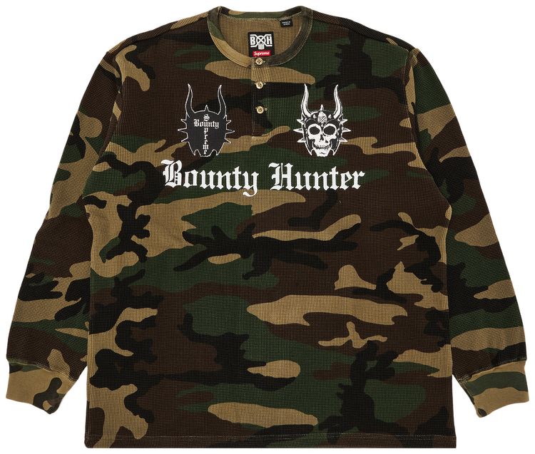 Supreme x Bounty Hunter Thermal Henley Long Sleeve Top Woodland Camo