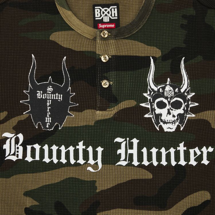 Supreme x Bounty Hunter Thermal Henley Long Sleeve Top Woodland Camo